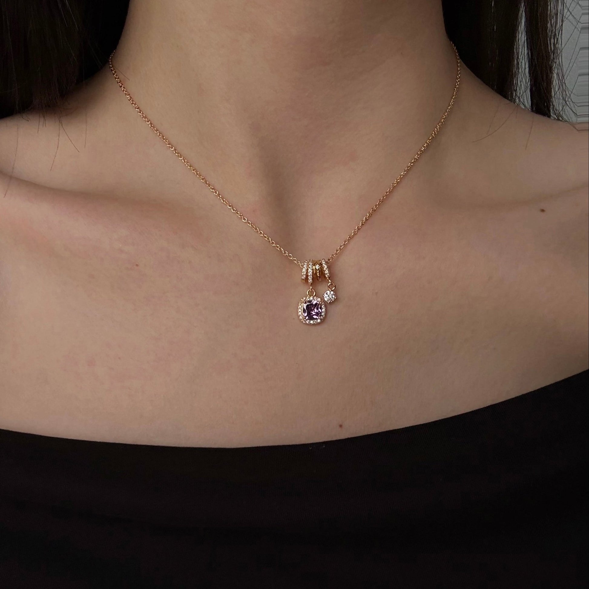 Pavé Halo Regal Amethyst Necklace - Gold Plated - Abbott Atelier