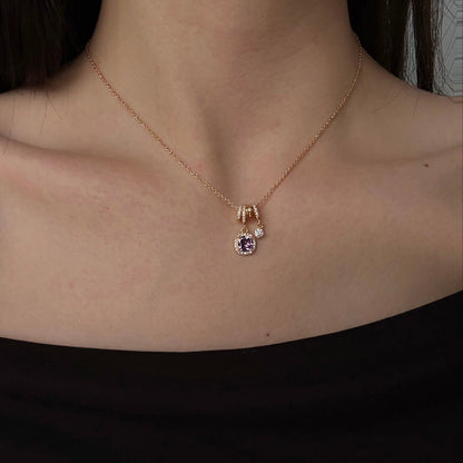 Pavé Halo Regal Amethyst Necklace - Gold Plated - Abbott Atelier