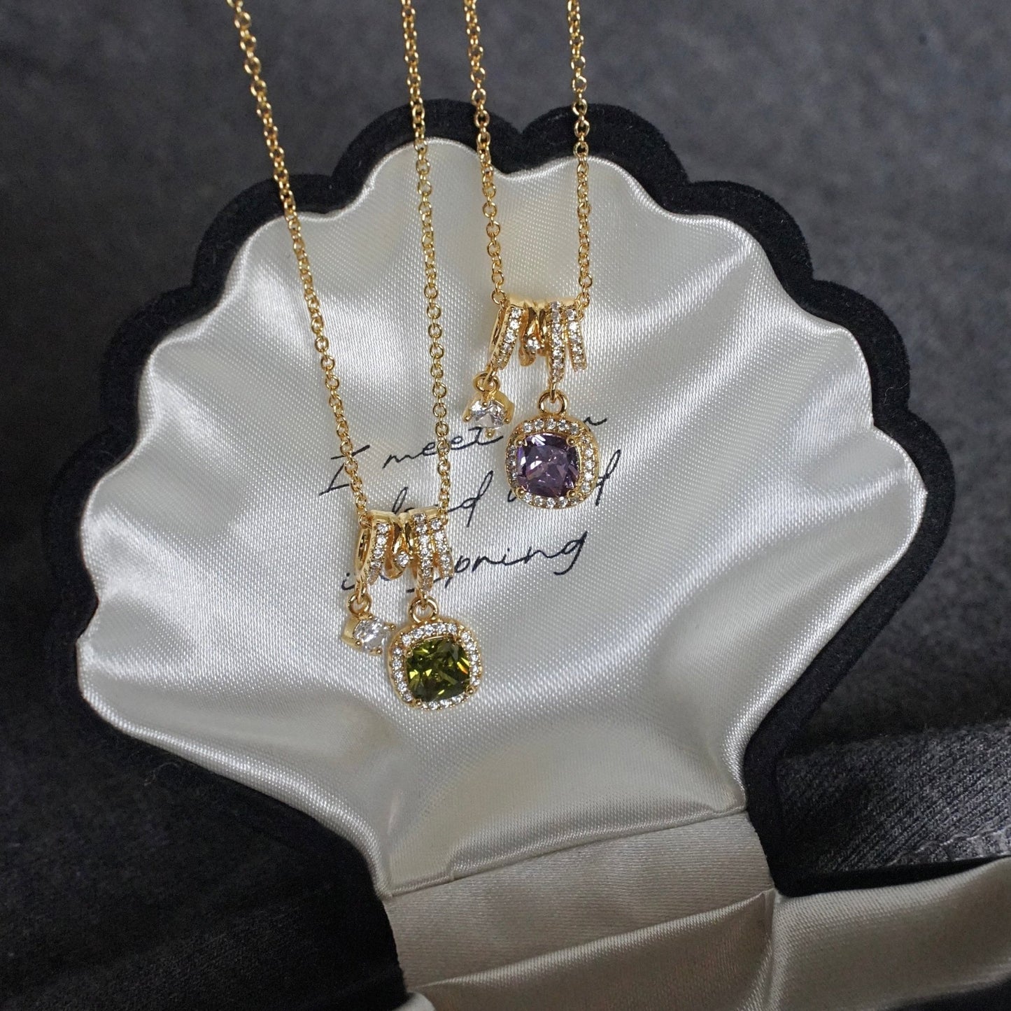 Pavé Halo Regal Amethyst Necklace - Gold Plated - Abbott Atelier