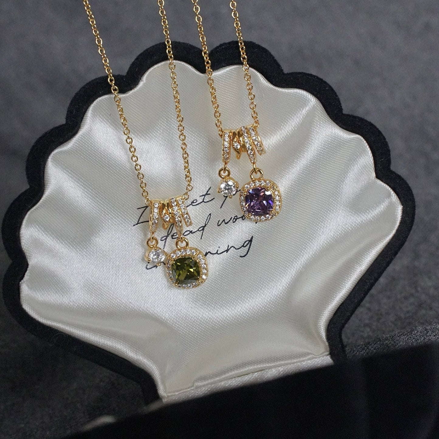 Pavé Halo Regal Amethyst Necklace - Gold Plated - Abbott Atelier