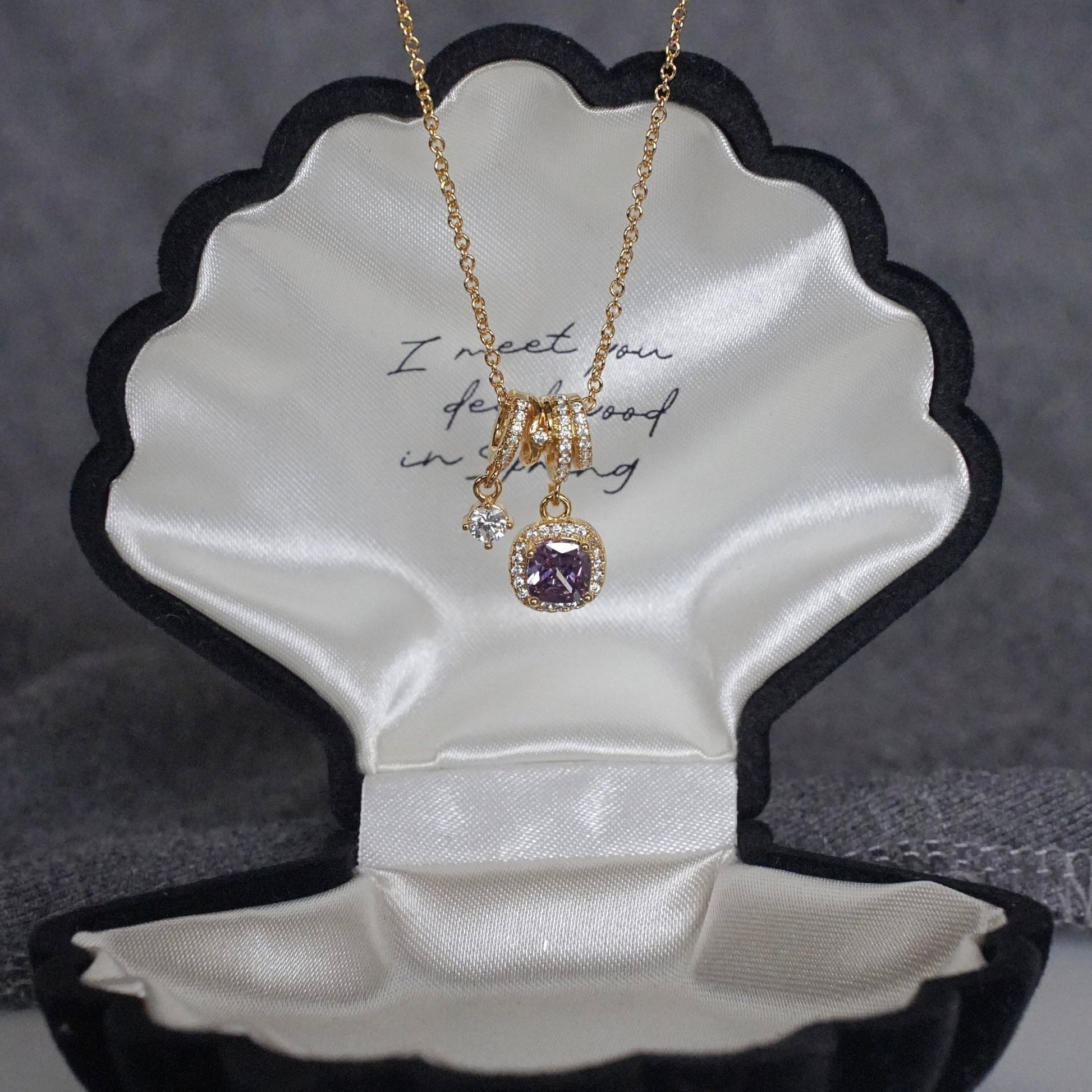 Pavé Halo Regal Amethyst Necklace - Gold Plated - Abbott Atelier