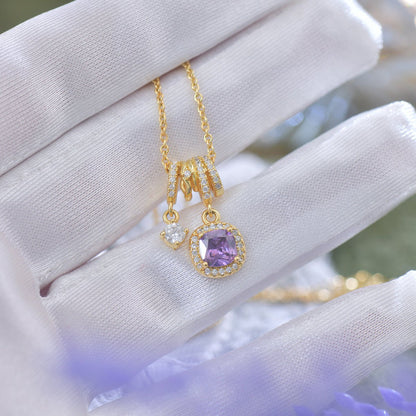 Pavé Halo Regal Amethyst Necklace - Gold Plated - Abbott Atelier