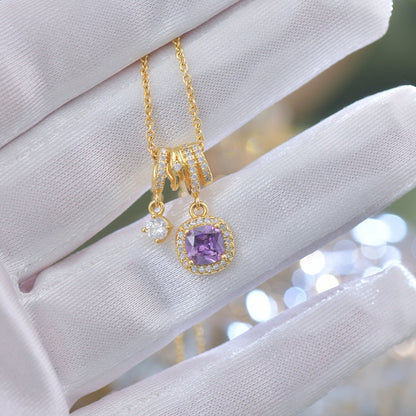 Pavé Halo Regal Amethyst Necklace - Gold Plated - Abbott Atelier