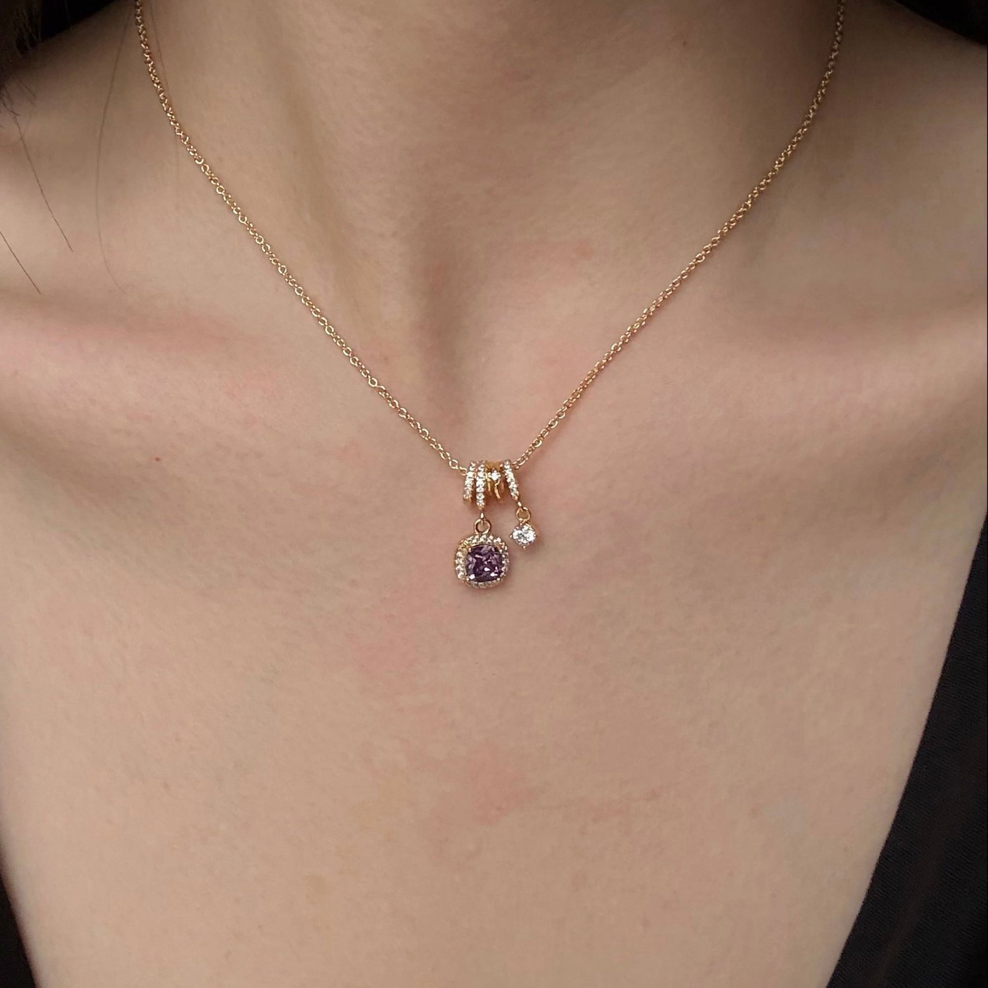 Pavé Halo Regal Amethyst Necklace - Gold Plated - Abbott Atelier