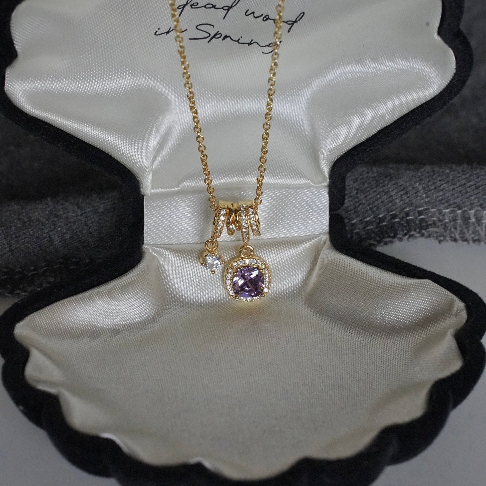 Pavé Halo Regal Amethyst Necklace - Gold Plated - Abbott Atelier