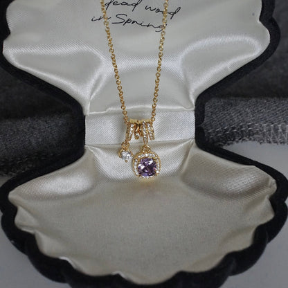 Pavé Halo Regal Amethyst Necklace - Gold Plated - Abbott Atelier