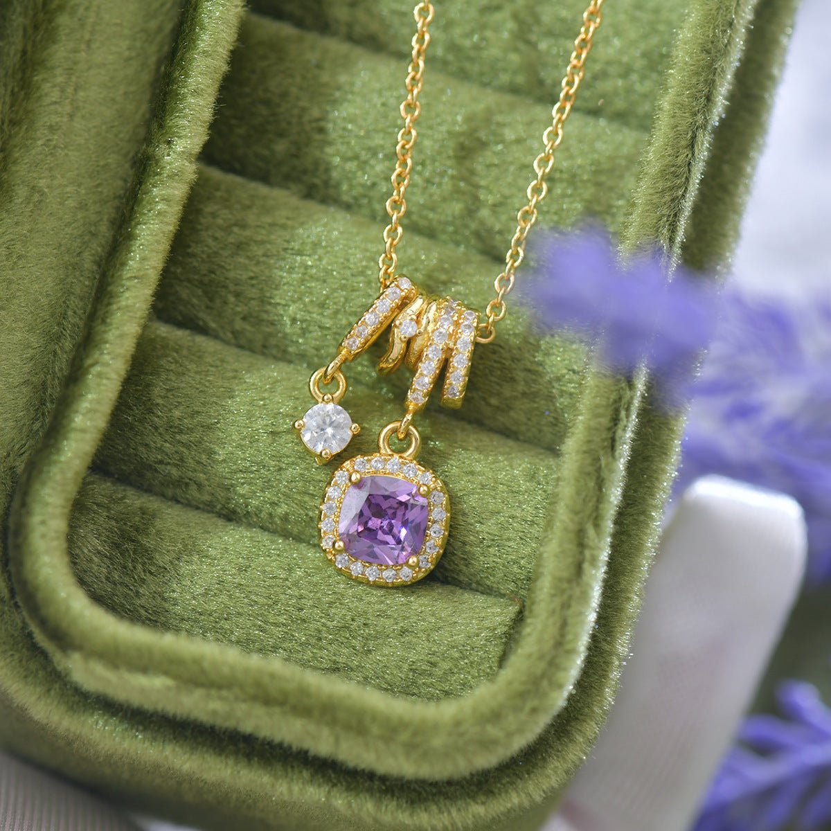 Pavé Halo Regal Amethyst Necklace - Gold Plated - Abbott Atelier