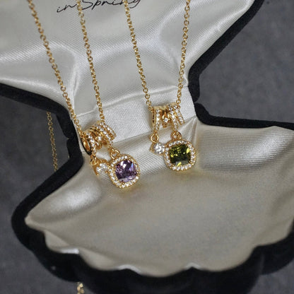 Pavé Halo Regal Amethyst Necklace - Gold Plated - Abbott Atelier
