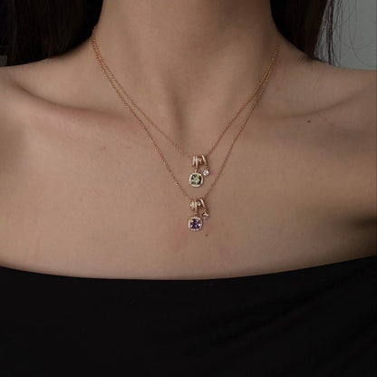 Pavé Halo Regal Amethyst Necklace - Gold Plated - Abbott Atelier