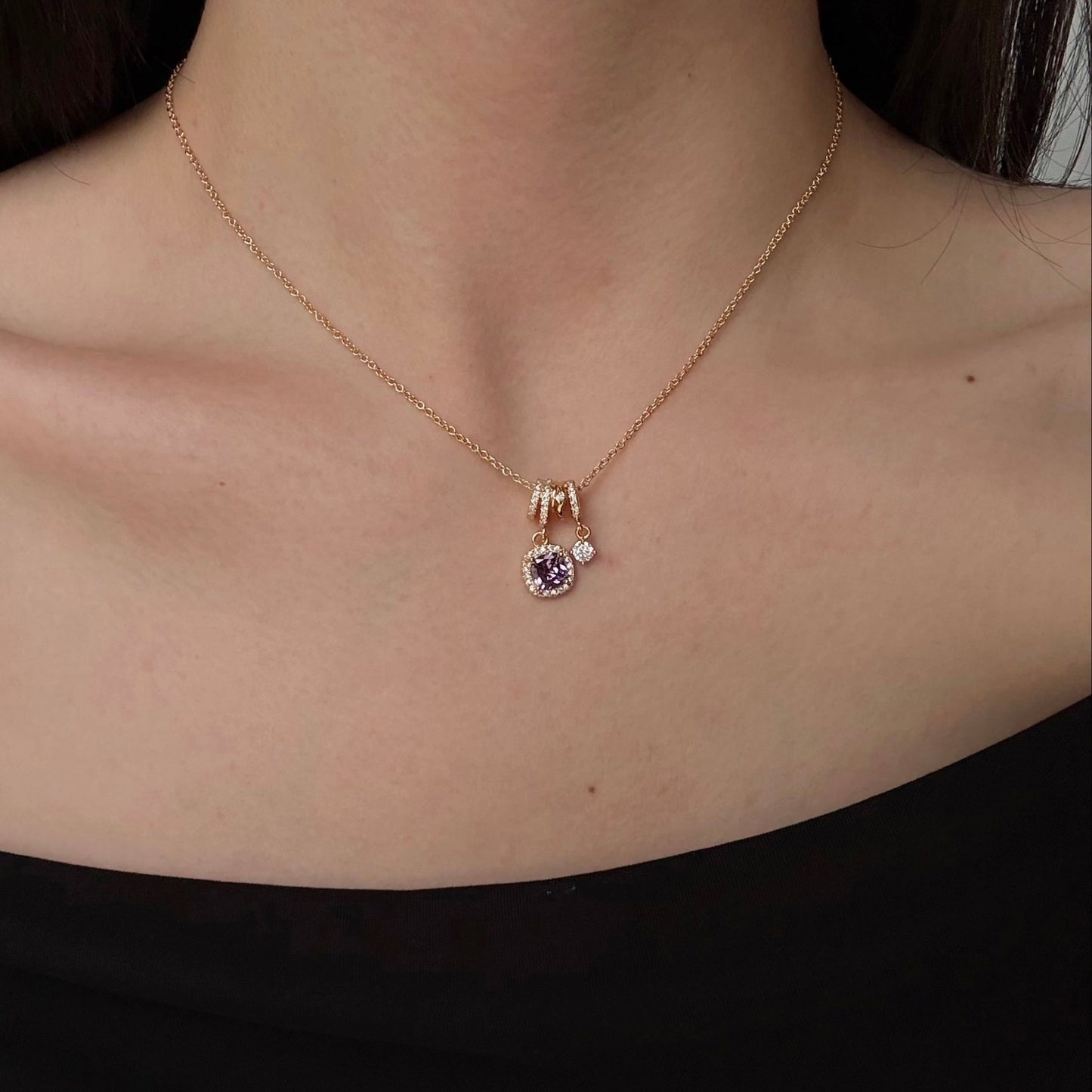 Pavé Halo Regal Amethyst Necklace - Gold Plated - Abbott Atelier
