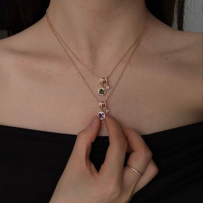 Pavé Halo Regal Amethyst Necklace - Gold Plated - Abbott Atelier