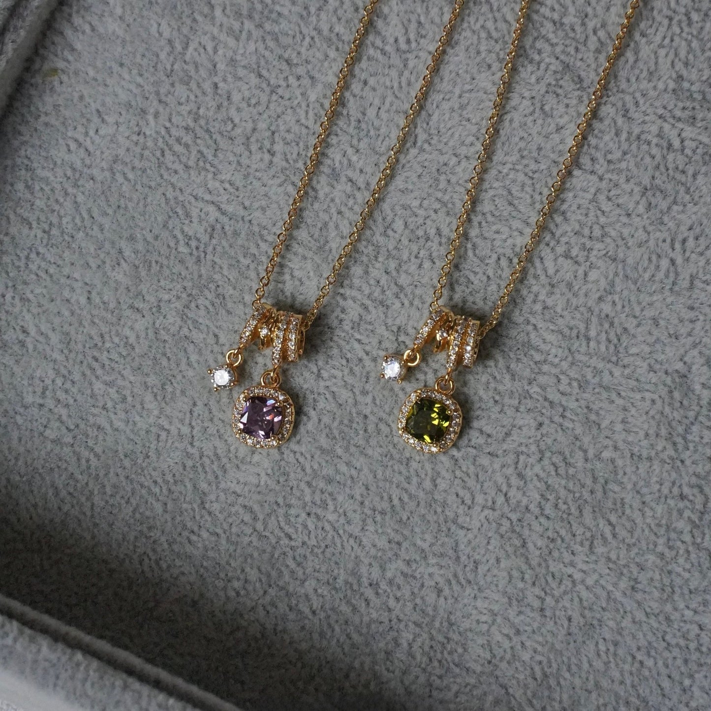 Pavé Halo Regal Amethyst Necklace - Gold Plated - Abbott Atelier