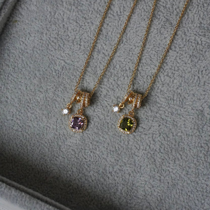 Pavé Halo Regal Amethyst Necklace - Gold Plated - Abbott Atelier