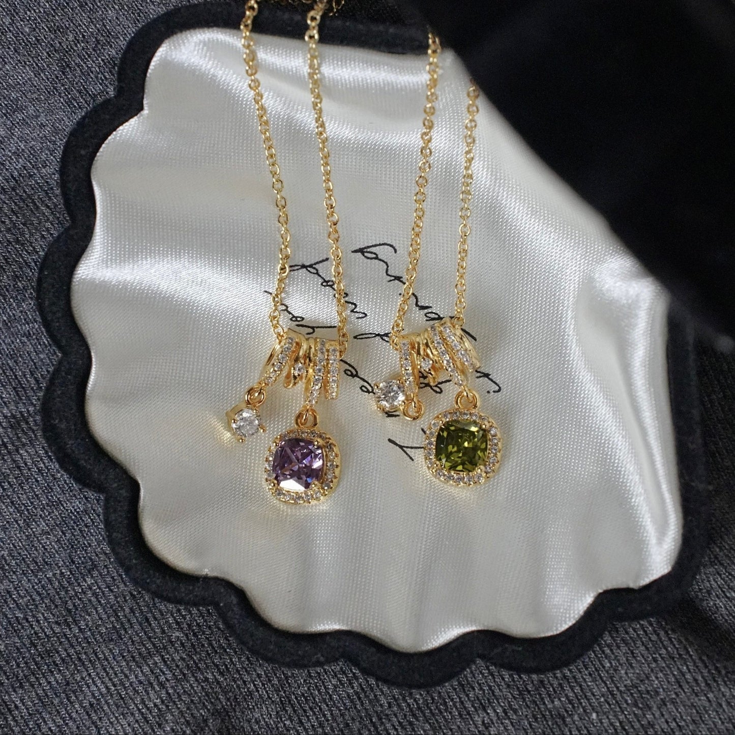 Pavé Halo Regal Amethyst Necklace - Gold Plated - Abbott Atelier