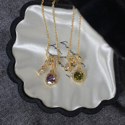 Pavé Halo Regal Amethyst Necklace - Gold Plated - Abbott Atelier