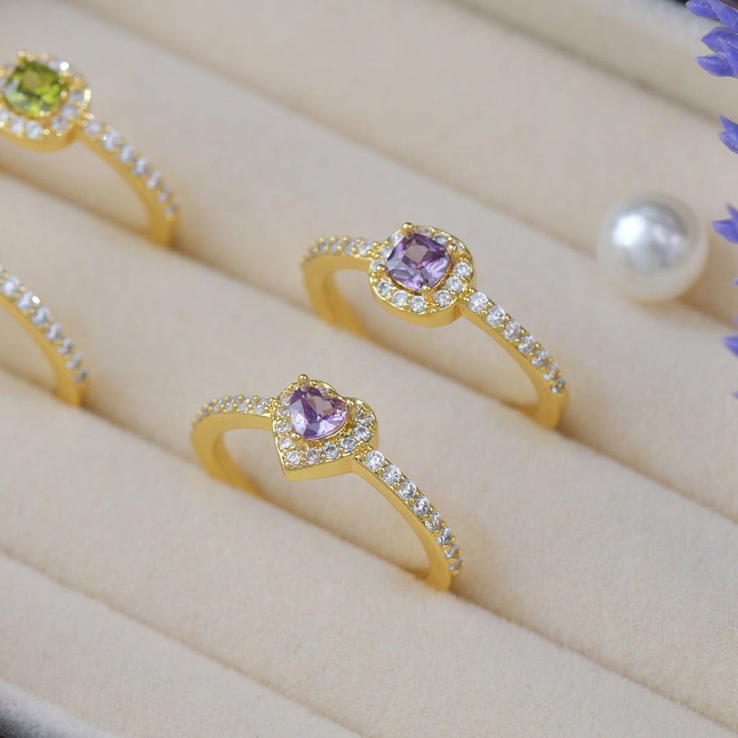 Pavé Halo Regal Amethyst Ring - Gold-Plated - Abbott Atelier