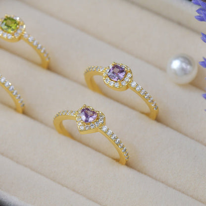 Pavé Halo Regal Amethyst Ring - Gold-Plated - Abbott Atelier