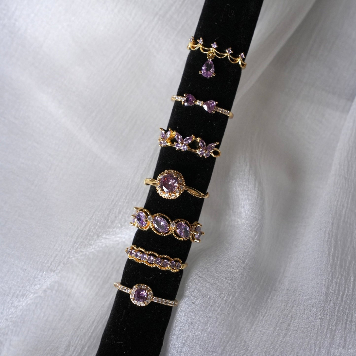 Pavé Halo Regal Amethyst Ring - Gold-Plated - Abbott Atelier