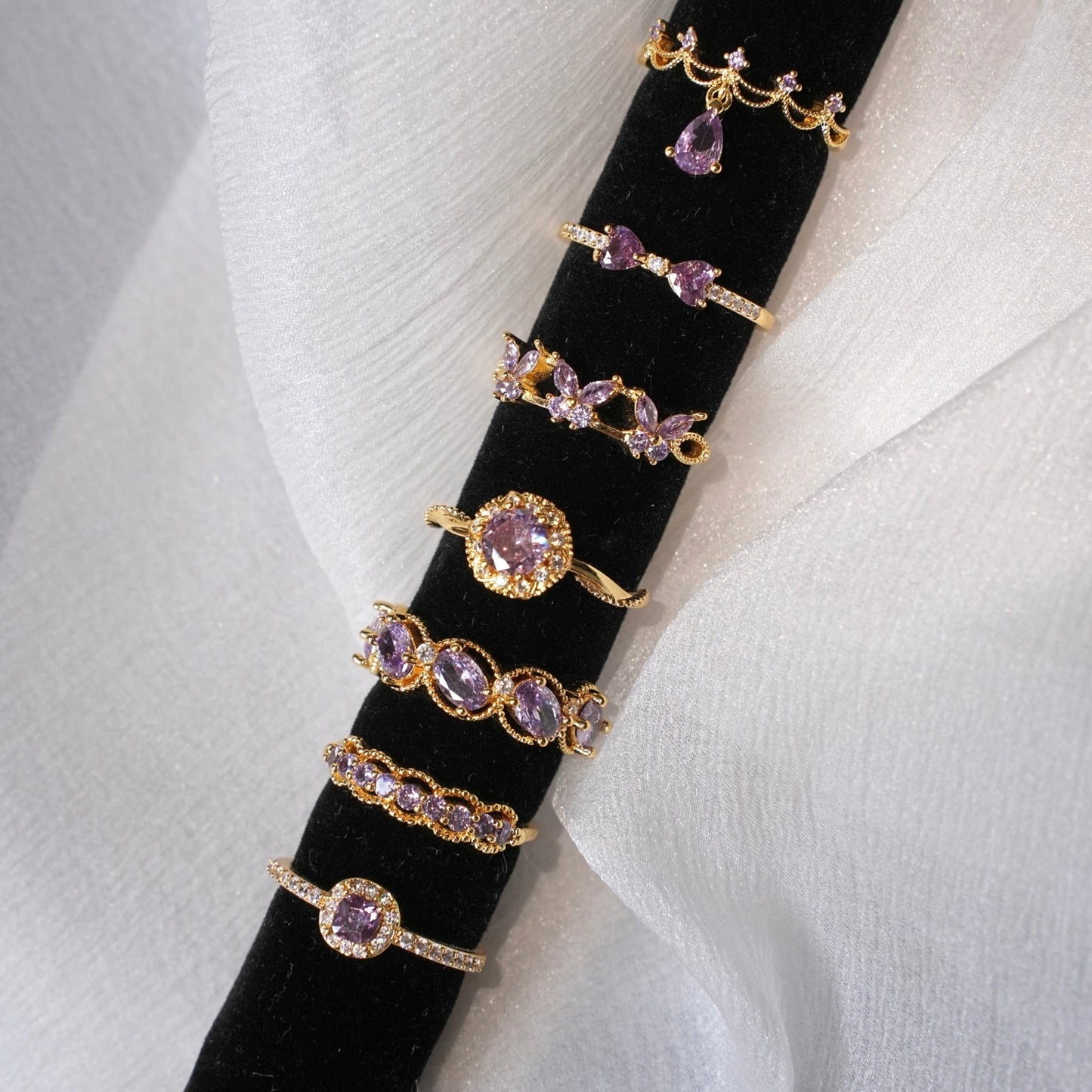 Pavé Halo Regal Amethyst Ring - Gold-Plated - Abbott Atelier