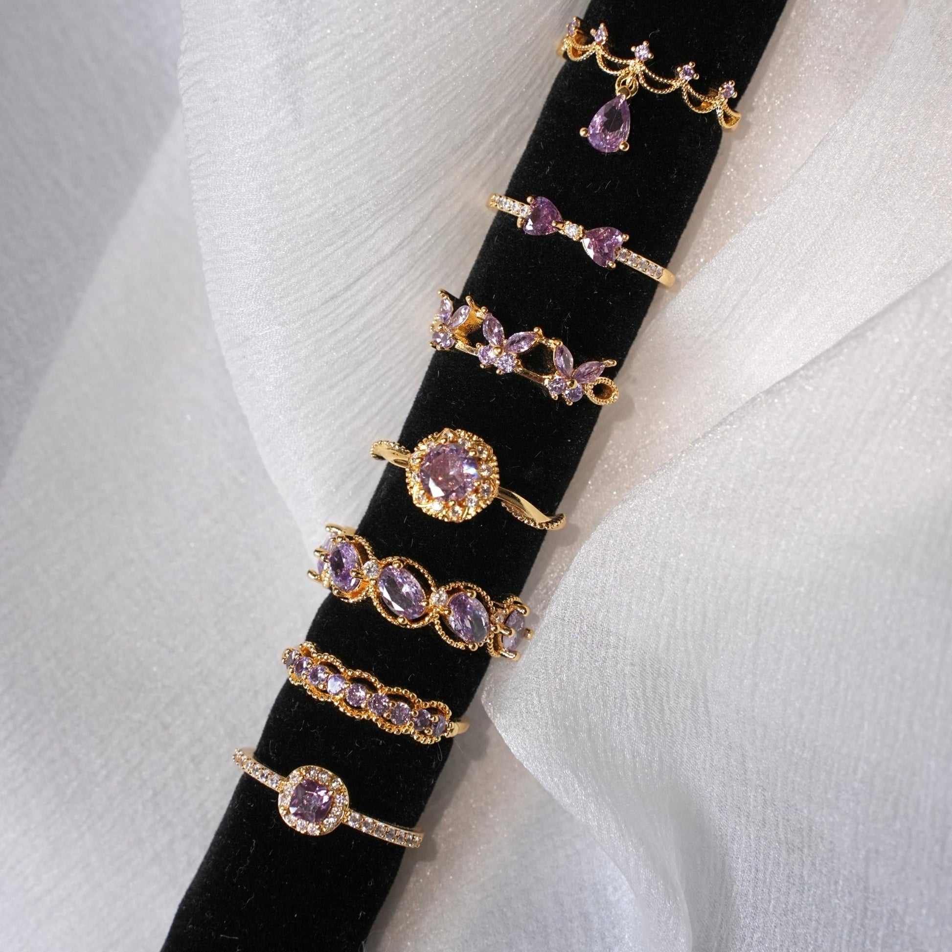 Pavé Halo Regal Amethyst Ring - Gold-Plated - Abbott Atelier