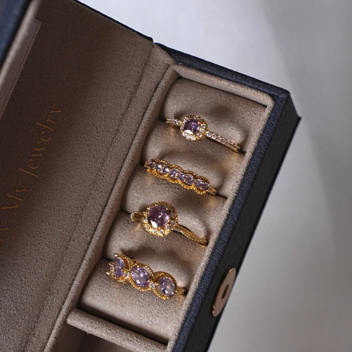 Pavé Halo Regal Amethyst Ring - Gold-Plated - Abbott Atelier