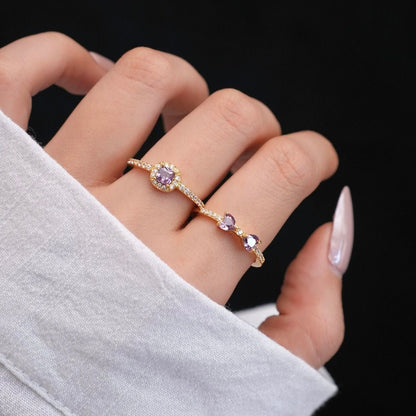Pavé Halo Regal Amethyst Ring - Gold-Plated - Abbott Atelier