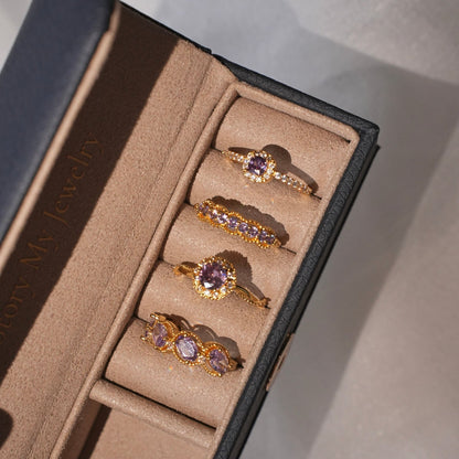 Pavé Halo Regal Amethyst Ring - Gold-Plated - Abbott Atelier