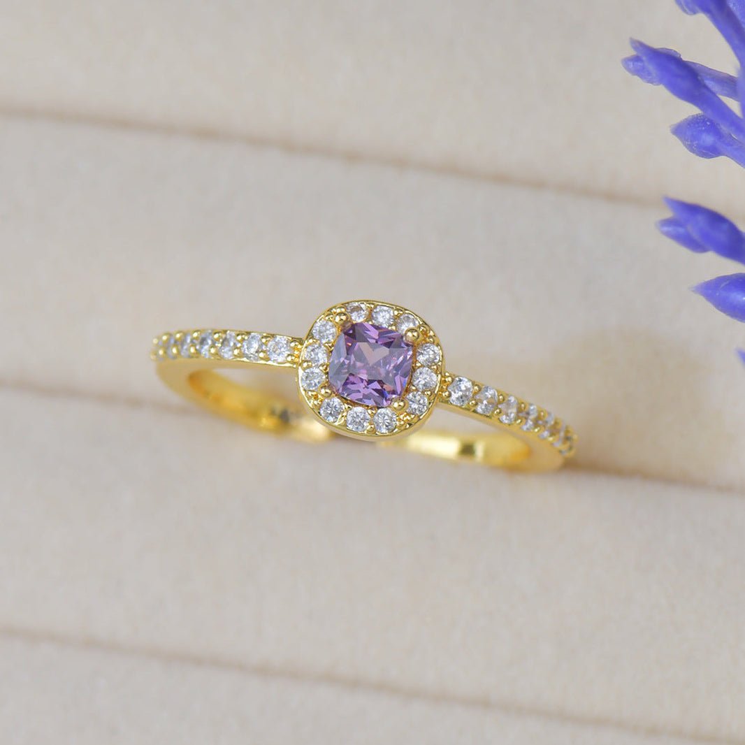 Pavé Halo Regal Amethyst Ring - Gold-Plated - Abbott Atelier