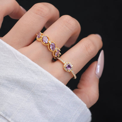 Pavé Halo Regal Amethyst Ring - Gold-Plated - Abbott Atelier
