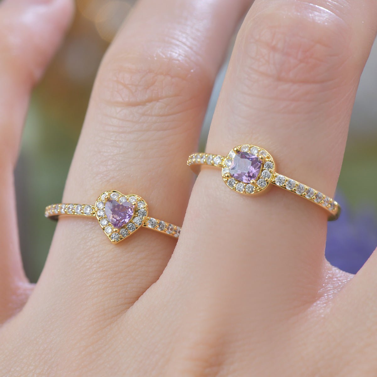 Pavé Halo Regal Amethyst Ring - Gold-Plated - Abbott Atelier