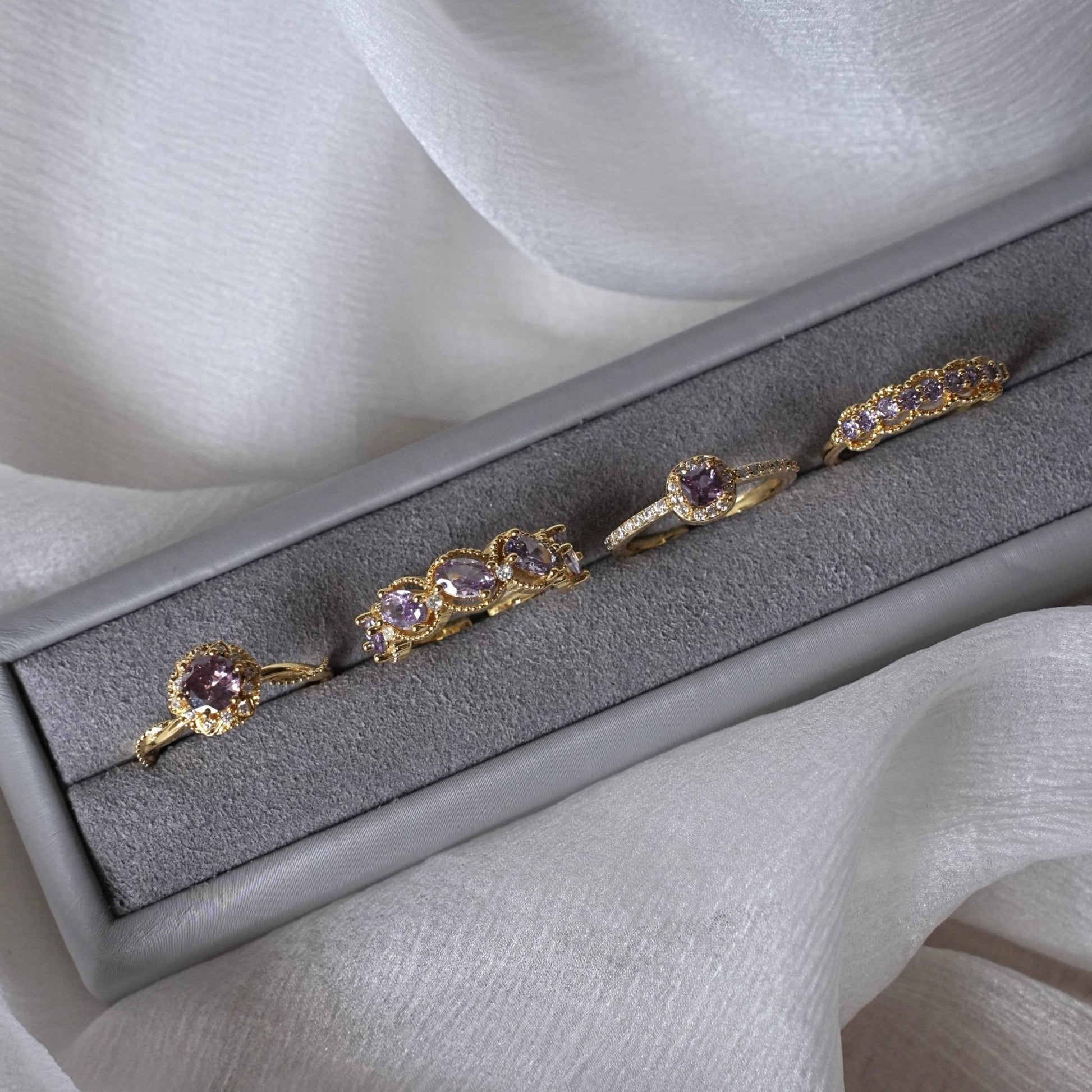Pavé Halo Regal Amethyst Ring - Gold-Plated - Abbott Atelier