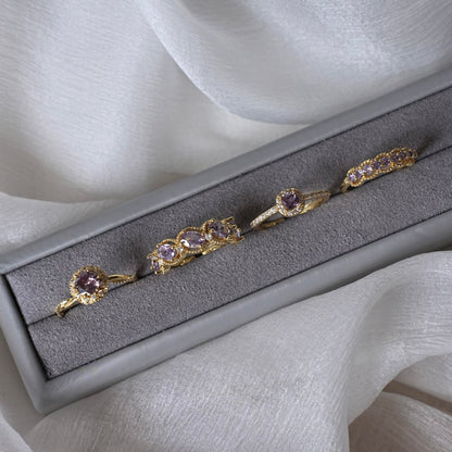 Pavé Halo Regal Amethyst Ring - Gold-Plated - Abbott Atelier