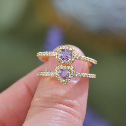 Pavé Halo Regal Amethyst Ring - Gold-Plated - Abbott Atelier