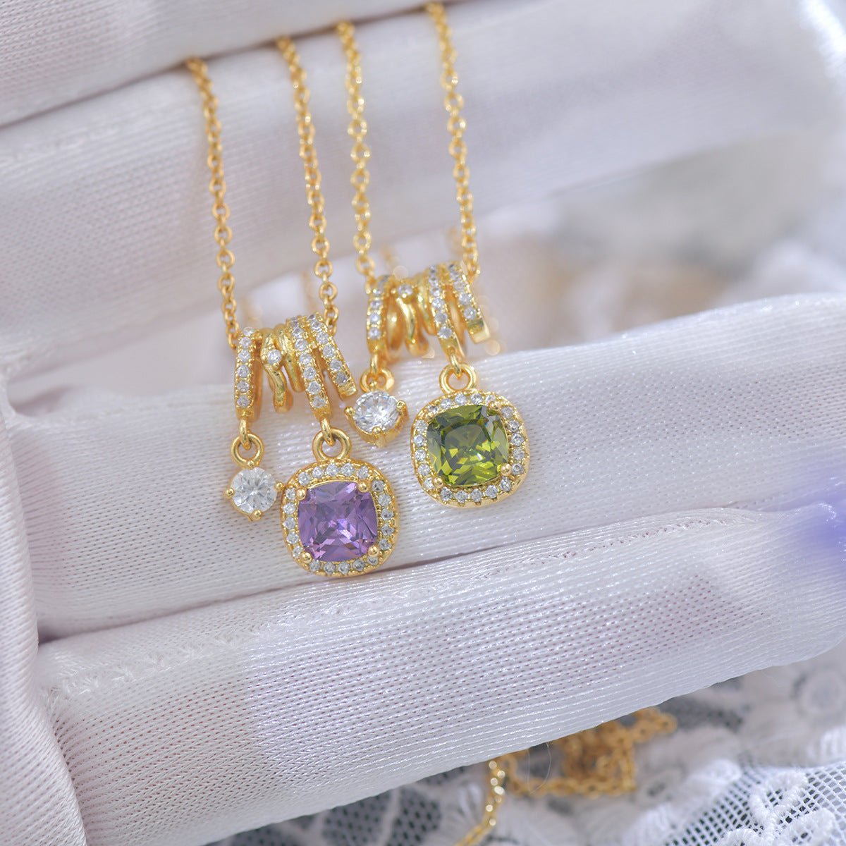 Pavé Halo Regal Peridot Necklace - Gold Plated - Abbott Atelier