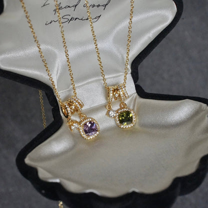 Pavé Halo Regal Peridot Necklace - Gold Plated - Abbott Atelier