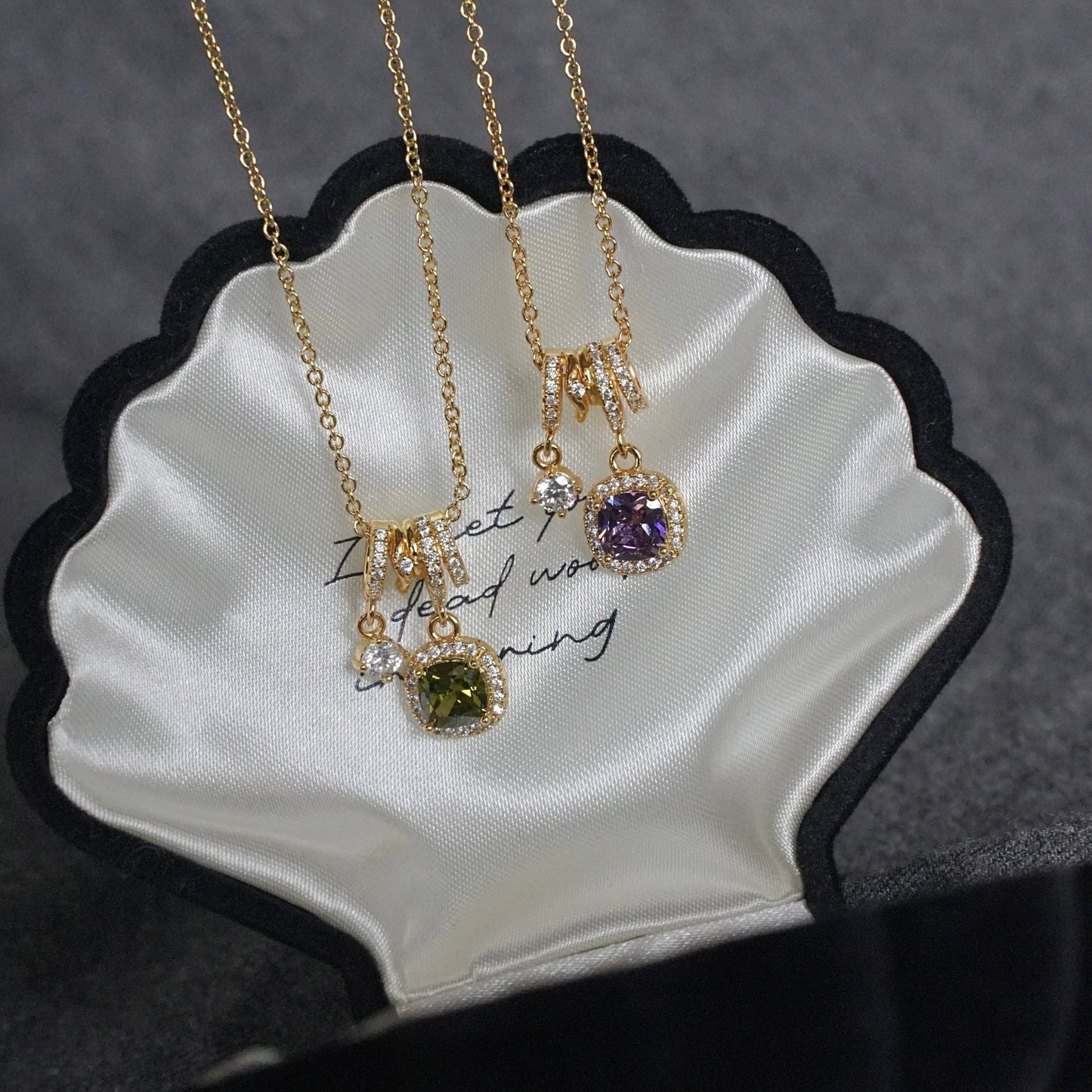 Pavé Halo Regal Peridot Necklace - Gold Plated - Abbott Atelier