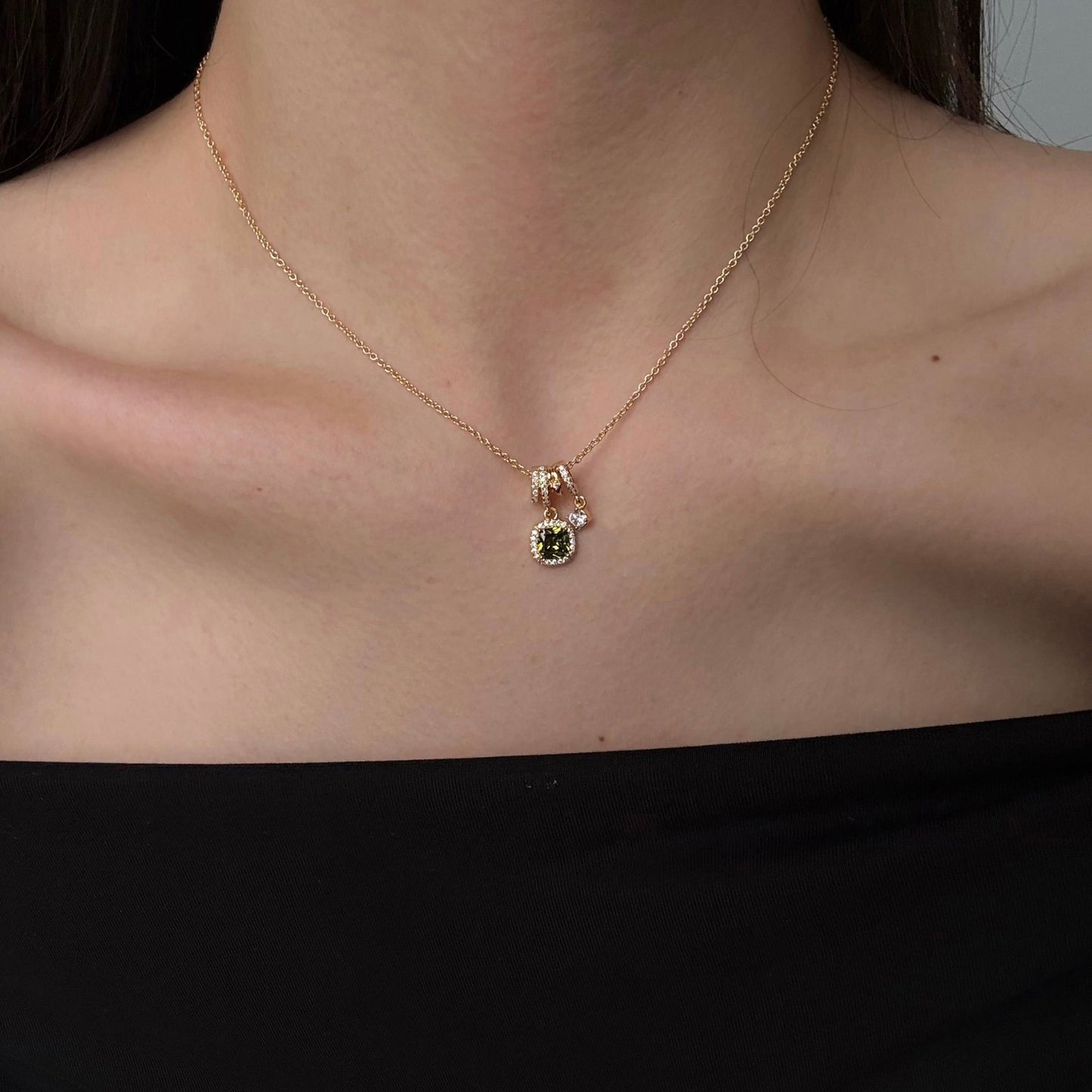 Pavé Halo Regal Peridot Necklace - Gold Plated - Abbott Atelier