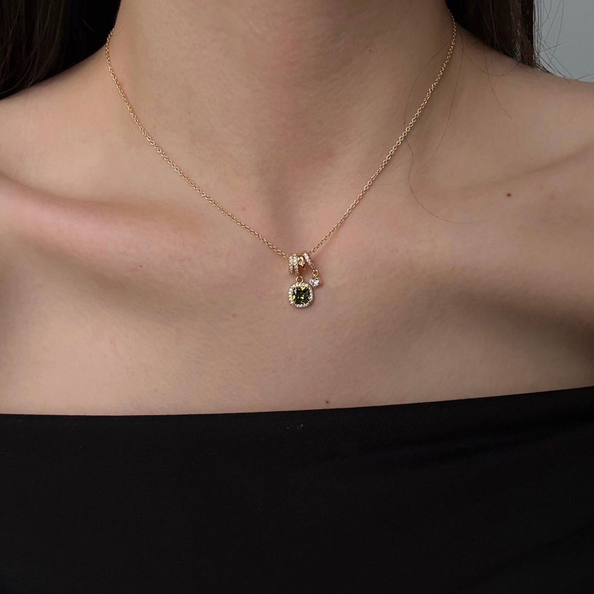 Pavé Halo Regal Peridot Necklace - Gold Plated - Abbott Atelier