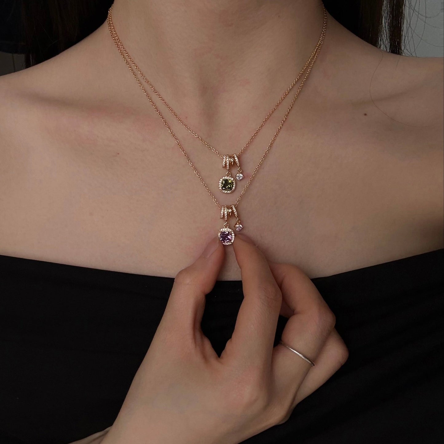 Pavé Halo Regal Peridot Necklace - Gold Plated - Abbott Atelier