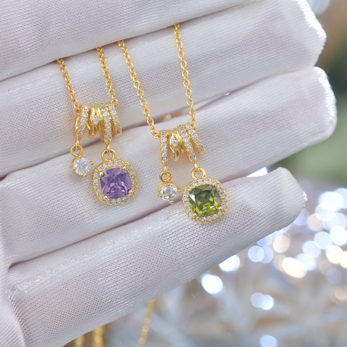 Pavé Halo Regal Peridot Necklace - Gold Plated - Abbott Atelier