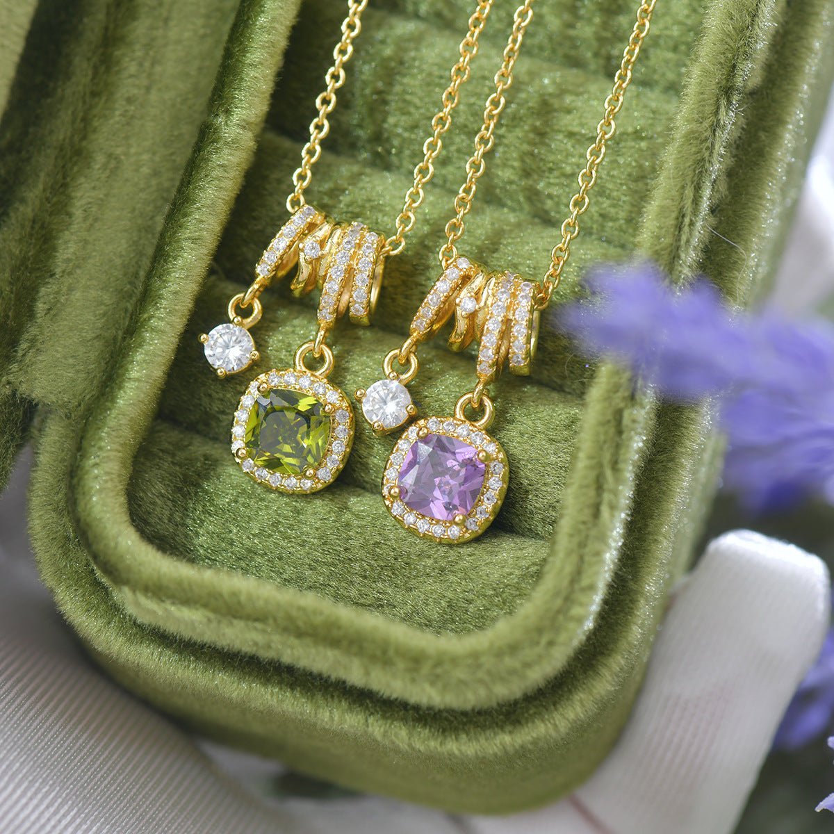 Pavé Halo Regal Peridot Necklace - Gold Plated - Abbott Atelier