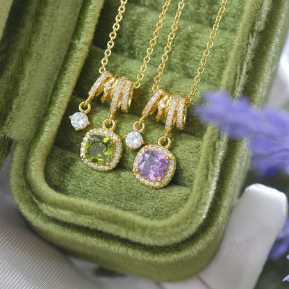 Pavé Halo Regal Peridot Necklace - Gold Plated - Abbott Atelier