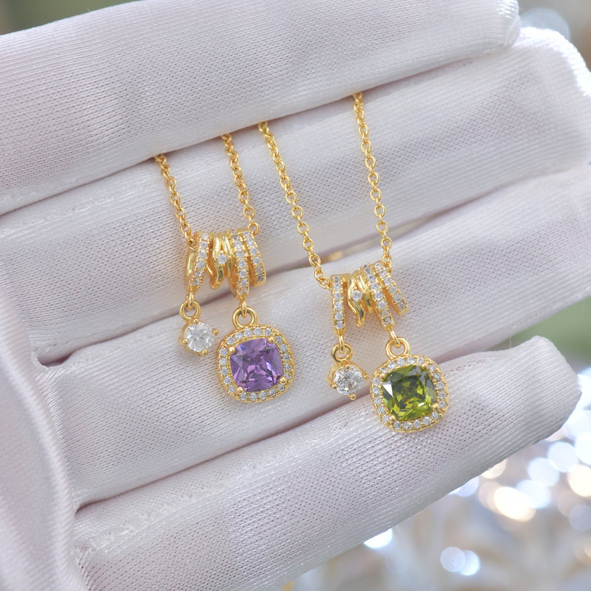 Pavé Halo Regal Peridot Necklace - Gold Plated - Abbott Atelier