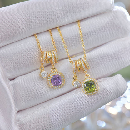 Pavé Halo Regal Peridot Necklace - Gold Plated - Abbott Atelier
