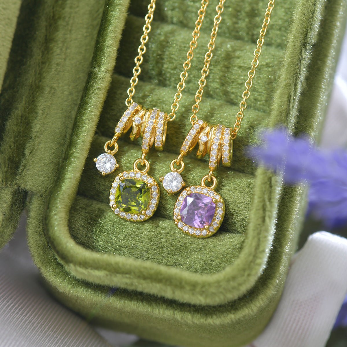 Pavé Halo Regal Peridot Necklace - Gold Plated - Abbott Atelier