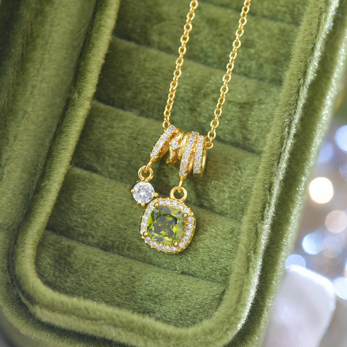 Pavé Halo Regal Peridot Necklace - Gold Plated - Abbott Atelier