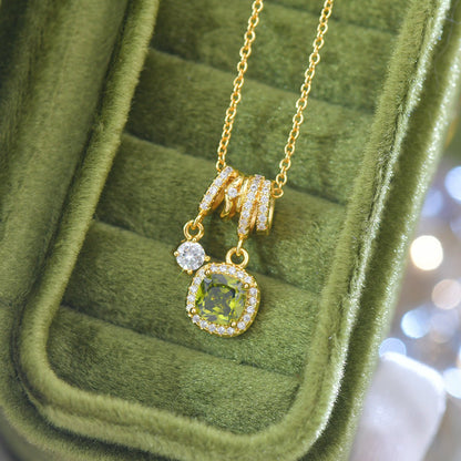 Pavé Halo Regal Peridot Necklace - Gold Plated - Abbott Atelier