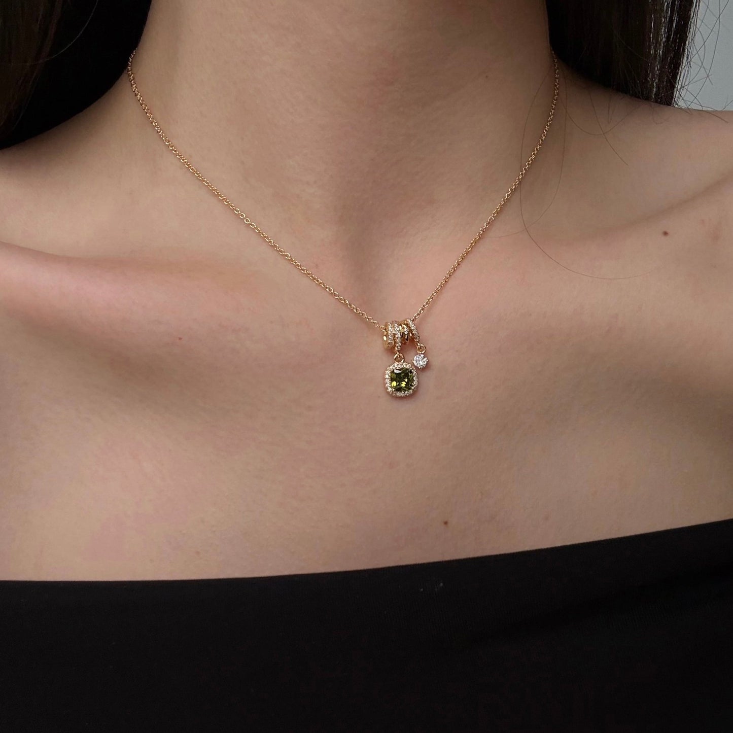 Pavé Halo Regal Peridot Necklace - Gold Plated - Abbott Atelier
