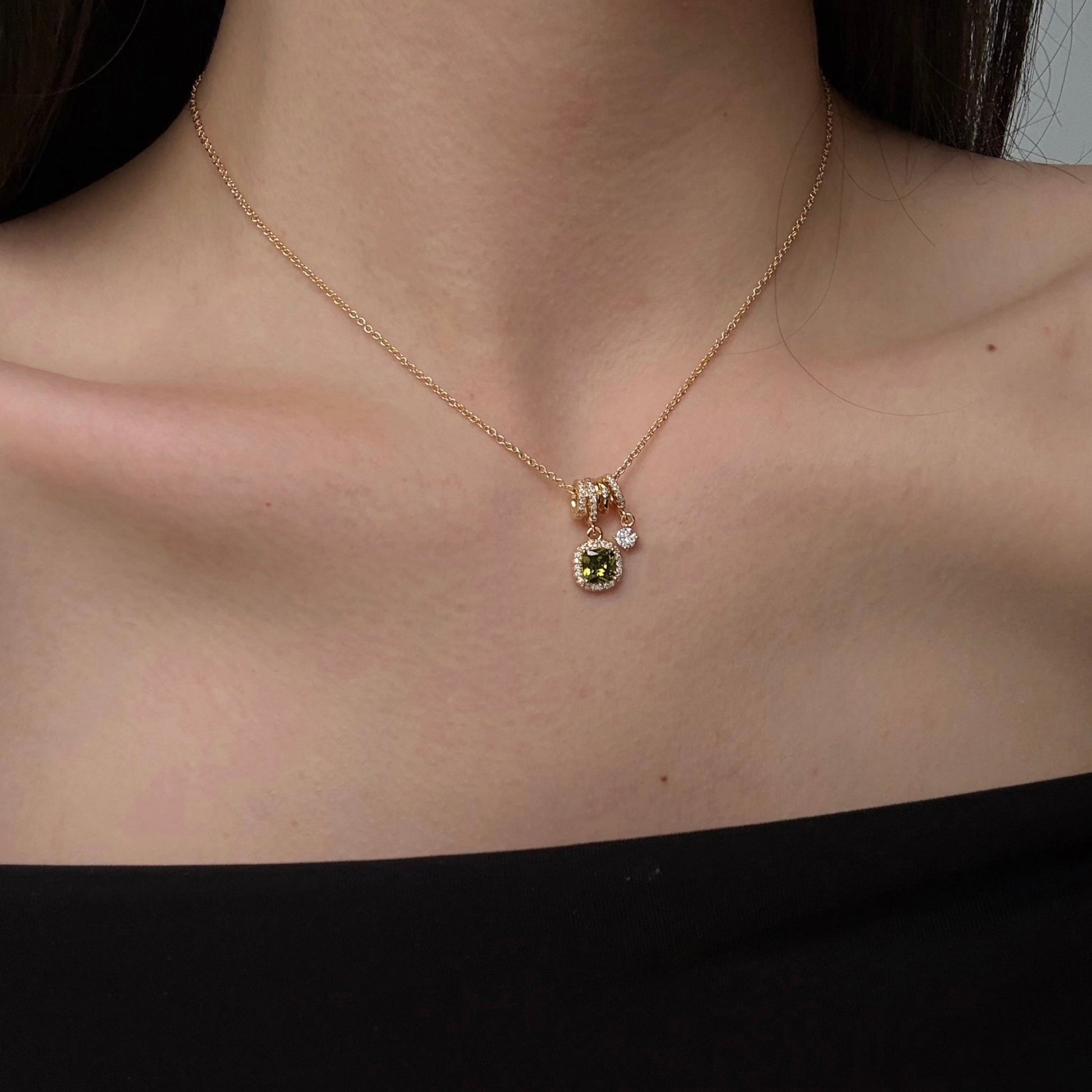 Pavé Halo Regal Peridot Necklace - Gold Plated - Abbott Atelier