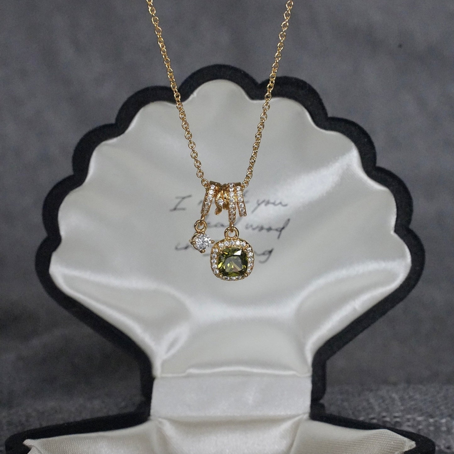Pavé Halo Regal Peridot Necklace - Gold Plated - Abbott Atelier